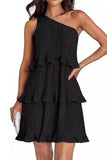 Short Pearl Pink One Shoulder Pleaseted Party Dress