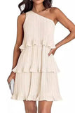 Short Pearl Pink One Shoulder Pleaseted Party Dress