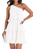 Short Pearl Pink One Shoulder Pleaseted Party Dress