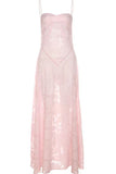 Pink Spaghetti Straps A-Line Prom Gown Evening Dress