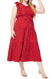 Plus Size Red Print Sleeveless A-Line Midi Dress