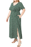 Floral V-neck Short-sleeved Plus Size Green Bohemian Beach Dress