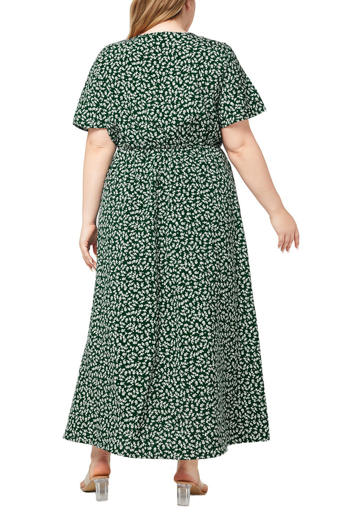 Floral V-neck Short-sleeved Plus Size Green Bohemian Beach Dresses Mislish Floral V-neck Short-sleeved Plus Size Green Bohemian Beach Dresses Mislish