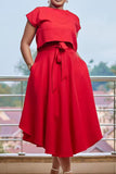 Red Knee Length A-Line Dress On Sale