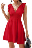 Red Mini A-Line V-Neck Summer Dress