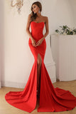 Red Strapless Sweetheart Mermaid Formal Evening Dresses