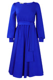 Royal Blue Long Sleeves A-Line Midi Dress