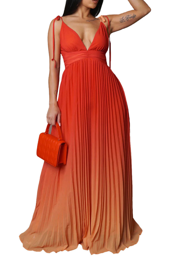 Sexy Backless Plunging Gradient Maxi Dress