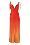 Sexy Backless Plunging Gradient Maxi Dress