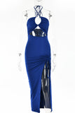 Sexy Cut Out Halter High Split Evening Dress