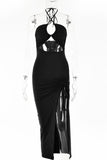 Sexy Cut Out Halter High Split Evening Dress