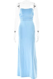 Sexy Sky Blue Backless Strapless Prom Evening Dress