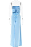 Sexy Sky Blue Backless Strapless Prom Evening Dress