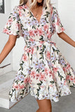 Short Floral Print V-neck A-Line Women's Dress