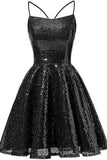 Short Sequined A-Line Party Backless Little Black Dress