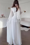 White Slim Fit Long Sleeve Dress