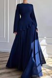 Dark Navy Slim Fit Long Sleeve Dress