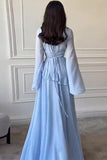 Sky Blue Slim Fit Long Sleeve Dress