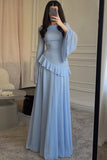 Sky Blue Slim Fit Long Sleeve Dress