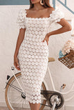 Solid Lace Midi White Bodycon Dresses