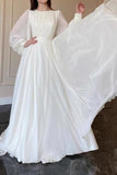 White Long Sleeve A-Line Chiffon Maxi Evening Dress