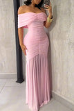 Off Shoulder Chiffon Formal Evening Dresses