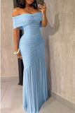 White Off Shoulder Chiffon Formal Evening Dresses