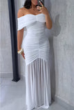 White Off Shoulder Chiffon Formal Evening Dresses