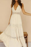 White Sleeveless Plunging Maxi Dress