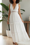 White Sleeveless Plunging Maxi Dress