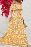 Yellow Print Off-Shoulder A-Line Maxi Dresses