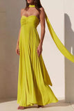 Yellow Strapless A-Line Chiffon Prom Evening Dress