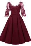 Burgundy A-line Applique Homecoming Dress With 3/4 Sleeves