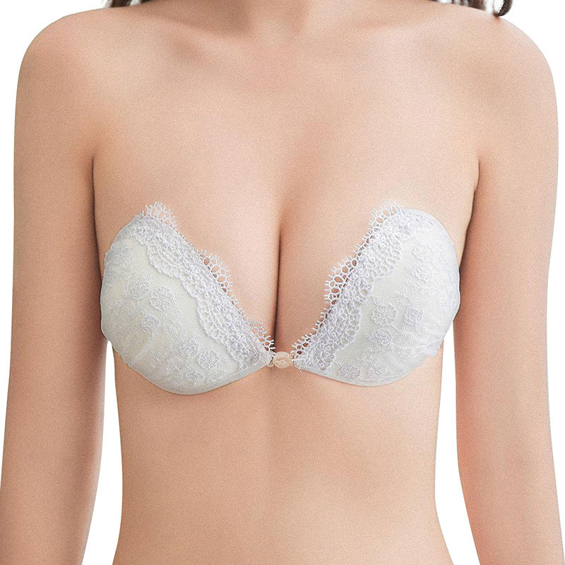 White Lace Embroidered Push Up Invisible Bra 