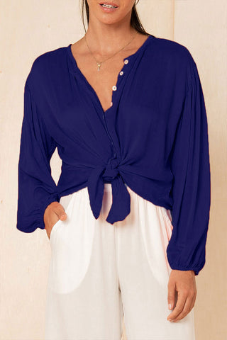 Casual Solid Button Through Blouse - Mislish