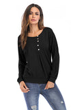 Solid Button Front Long Sleeve Tee - Mislish