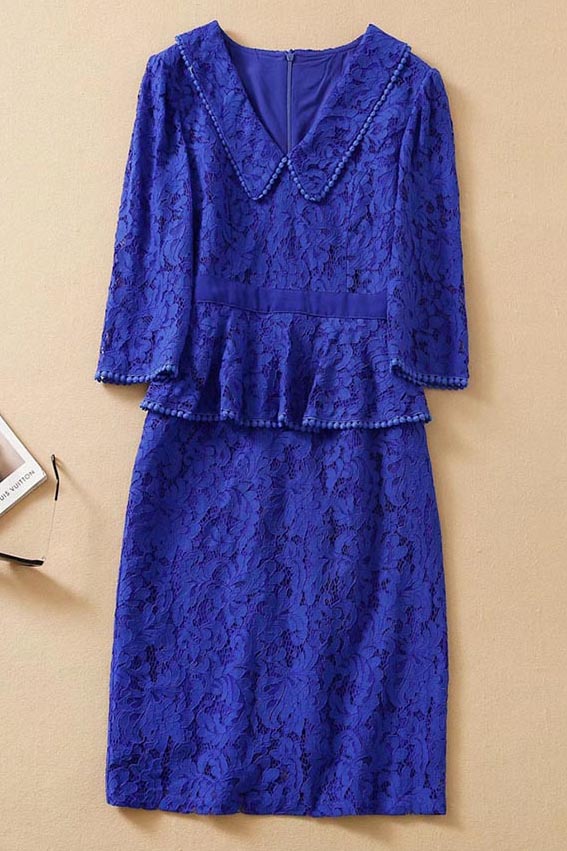 Kate Middleton Inspired Royal Blue Lace Midi Dress 