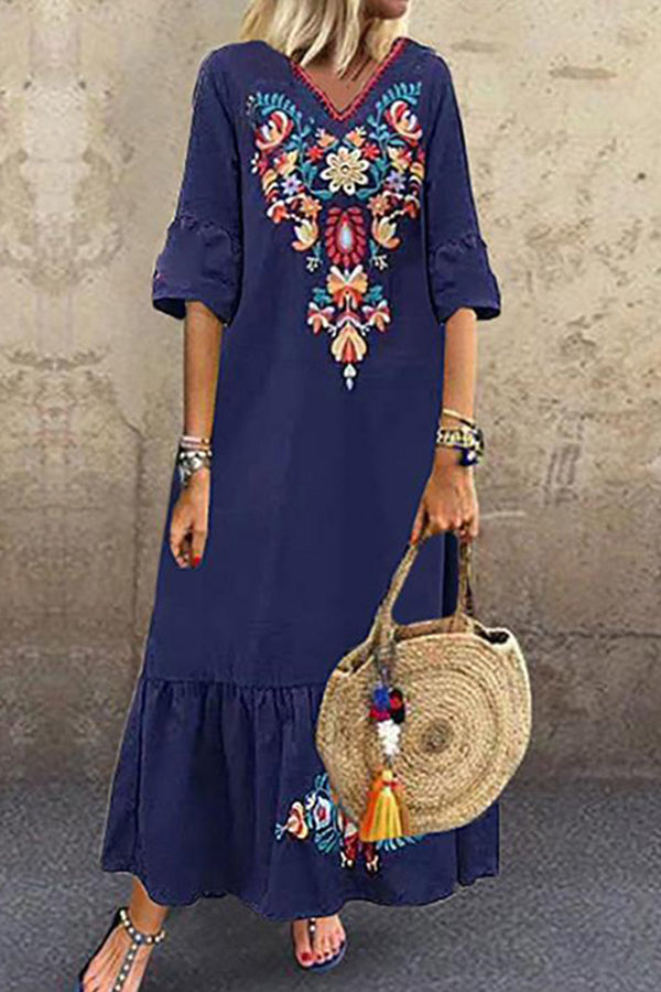 V-neck Embroidered Swing Dress Mislish V-neck Embroidered Swing Dress Mislish