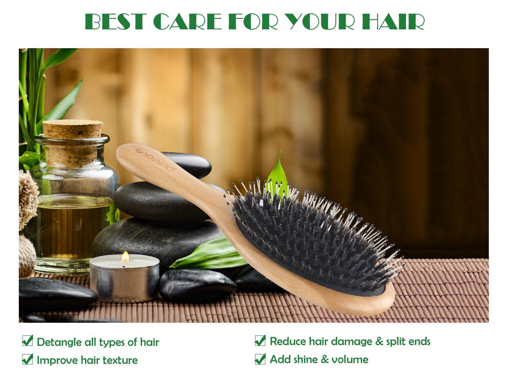 Natural Bamboo Paddle Boar Bristle Hair Brush - Mislish