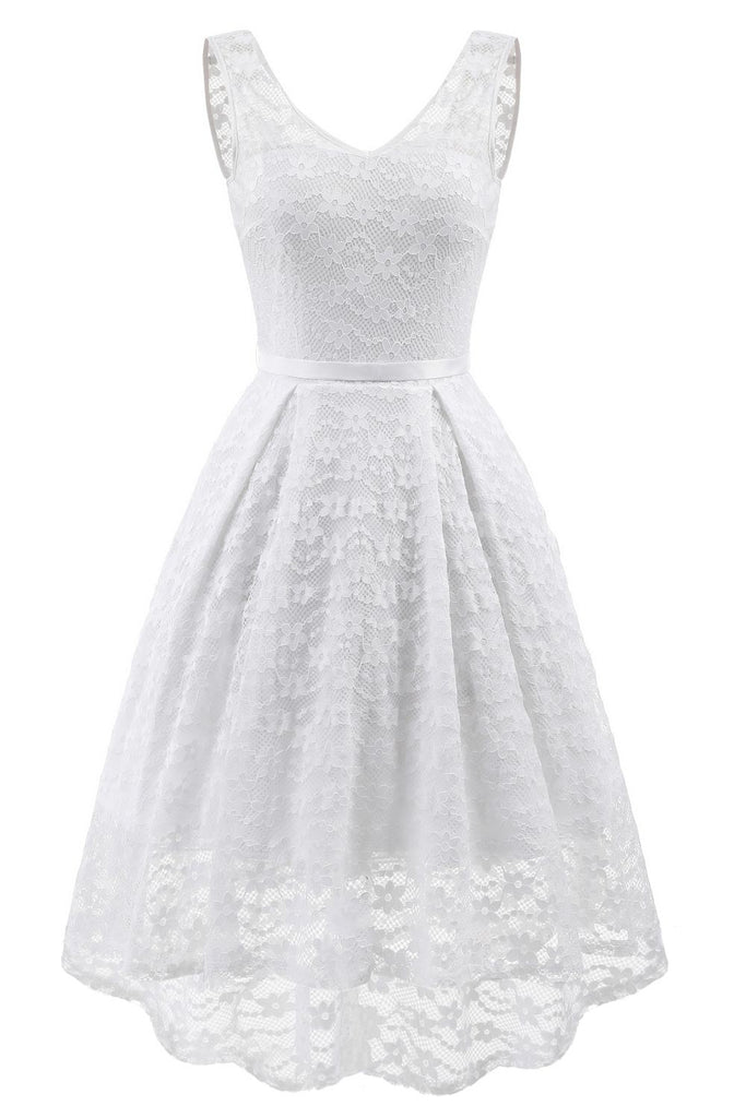 Black Lace High Low Short Prom Bridesmaid Dress - Mislish