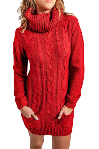 Autumn Winter High Neck Knitted Sweater Dress