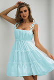 Baby Blue Spaghetti Straps A-Line Party Homecoming Dresses