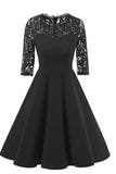 Black A-line Lace Fit And Flare Prom Dress With Half Sleeves - Mislish