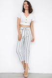 Black And White Striped Empire Belted Pants - Mislish