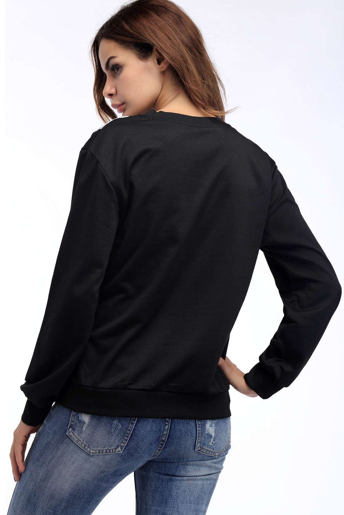 Black Arm Print Pullover Sweatshirt - Mislish
