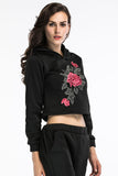 Black Flower Embroidered Crop Sweatshirt - Mislish