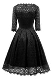 Black Lace A-line Prom Dress With Sleeves - Mislish