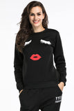 Black Lip Print Pullover Sweatshirt - Mislish