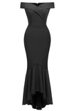 Black Off-the-shoulder Ruffled Prom Dress