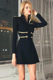 Black Sexy Bandage Bodycon Cocktail Dress With Long Sleeves